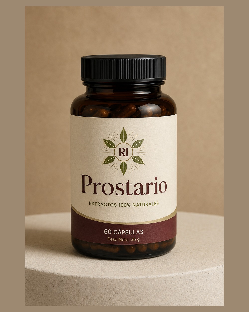Prostario en una composición de estudio con tonos crema y verdes